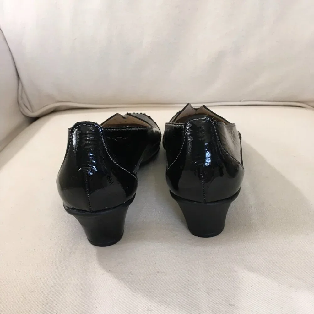 SAS Sonyo Slip-on Black Patent Leather Heeled Loafer